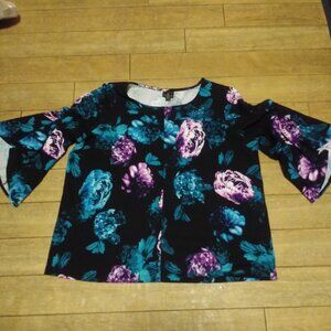 WORTHINGTON FLORAL DRESS BLOUSE/CAREER WEAR BELL SLEEVE/SIZE PETITE XL